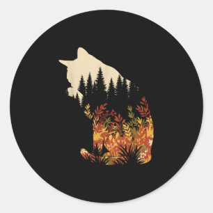 Sticker Rond silhouette de chat de forêt automne nature faune p