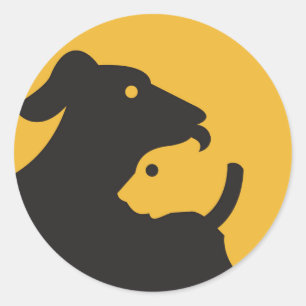 Sticker Rond Silhouette de chat et de chien