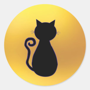 Sticker Rond Silhouette de chat noir