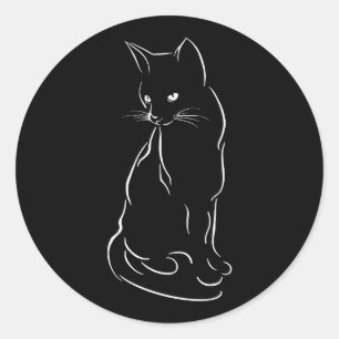 Sticker Rond Silhouette de chat noir assis   Esquissé à la main