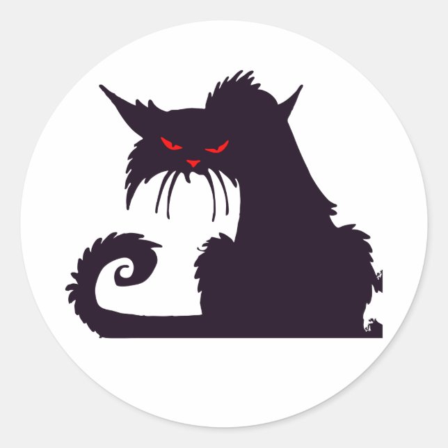 Sticker Rond Silhouette de chat noir malin avec yeux rouges (Devant)