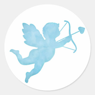 Sticker Rond Silhouette de Cupidon bleu aquarelle