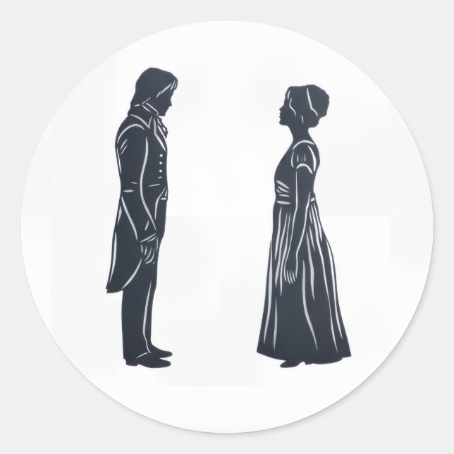 Sticker Rond Silhouette de Darcy & Elizabeth (Devant)