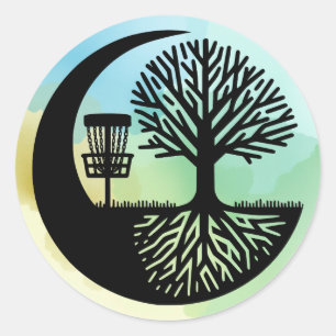 Sticker Rond Silhouette de disque de golf noir et blanc