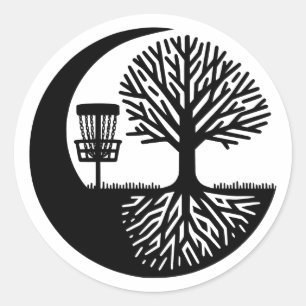 Sticker Rond Silhouette de disque de golf noir et blanc
