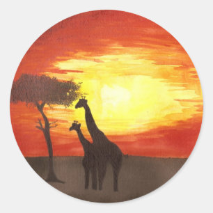 Sticker Rond Silhouette de Giraffe
