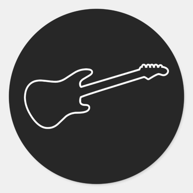 Sticker Rond Silhouette de guitare électrique noir et blanc (Devant)