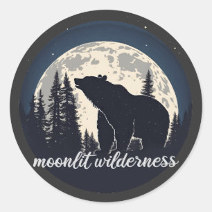 Sticker Rond Silhouette de l'ours nature sauvage de la Lune