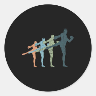 Sticker Rond Silhouette de Maman et Papa Sportifs - Kickboxing 