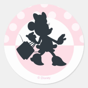 Sticker Rond Silhouette de Minnie Mouse faisant des courses