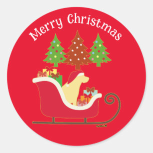 Sticker Rond Silhouette de Noël du Labrador jaune Rouge