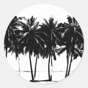Sticker Rond Silhouette de palmiers blancs noirs
