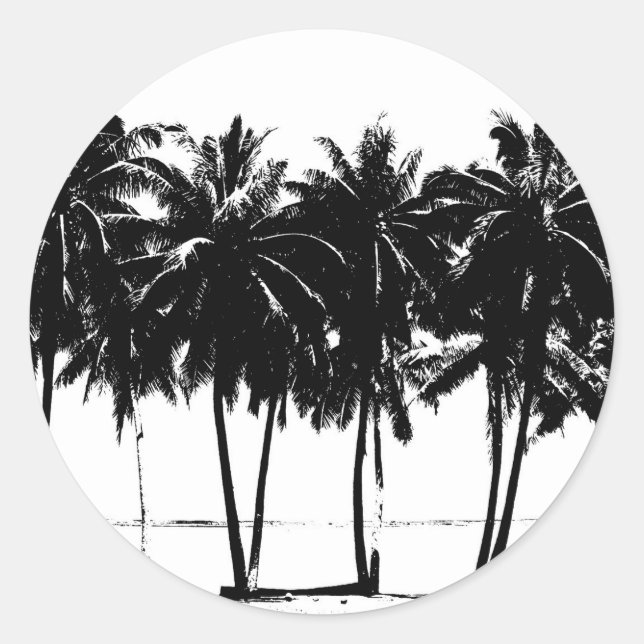 Sticker Rond Silhouette de palmiers blancs noirs (Devant)
