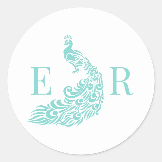 Sticker Rond Silhouette de paon #4 Couple 2 Monogramme initial  (Devant)