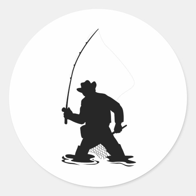 Sticker Rond silhouette de pêche à la mouche (Devant)