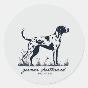 Sticker Rond Silhouette de Pointer Allemand à Poil Court en Pos
