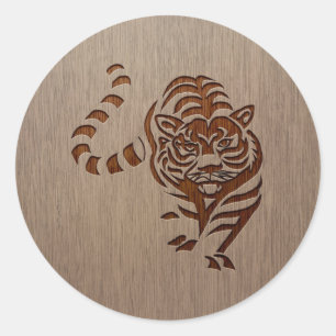 Sticker Rond Silhouette de tigre gravée sur la conception en