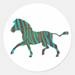 Sticker Rond Silhouette d'impression Brown et Turquoise Zebra