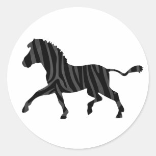 Sticker Rond Silhouette d'impression noir et gris Zebra