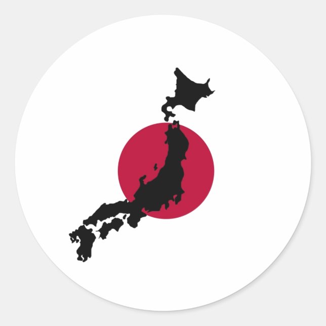 Sticker Rond Silhouette du Japon sur le drapeau national du sol (Devant)