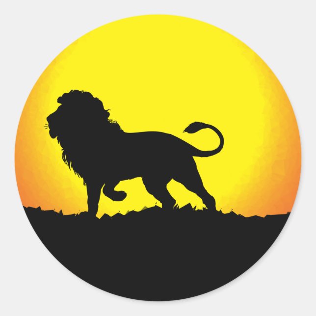 Sticker Rond Silhouette du lion contre le soleil (Devant)