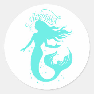 Sticker Rond Silhouette d'une sirène - Choisir la couleur arriè