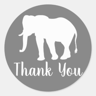 Sticker Rond Silhouette Eléphant Blanc Moderne Merci