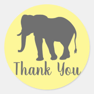 Sticker Rond Silhouette éléphant gris moderne Merci