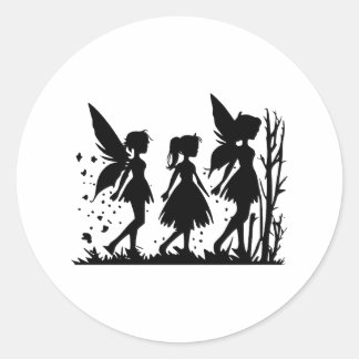 Sticker Rond Silhouette fées élégantes en monochrome