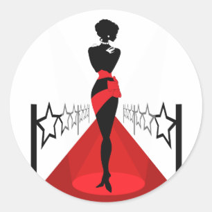 Sticker Rond Silhouette femme élégante sur tapis rouge avec éto