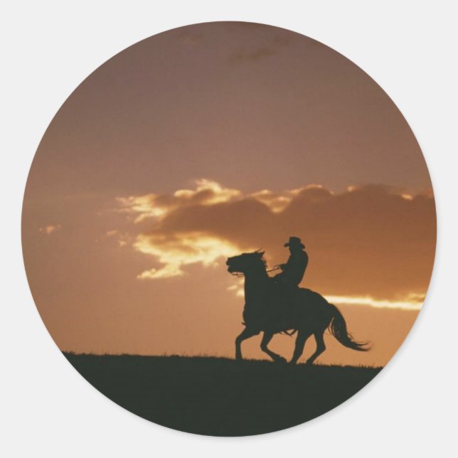 Sticker Rond Silhouette Galloping Cowboy (Devant)