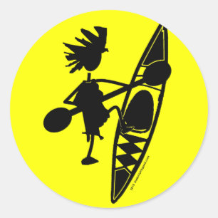 Sticker Rond Silhouette joyeuse de canoë de kayak