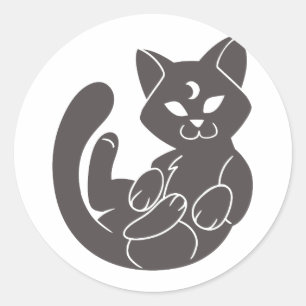 Sticker Rond Silhouette mignonne du chat lune - Choisir le colo