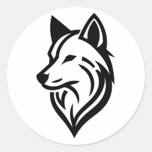Sticker Rond Silhouette minimaliste face Wolf