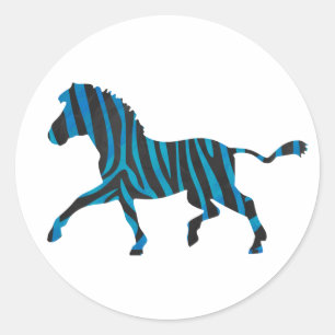 Sticker Rond Silhouette noire et bleue Zebra