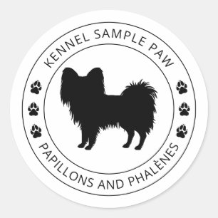 Sticker Rond Silhouette Papillon Chien Avec Pâtes Et Texte Pers