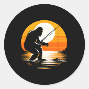 Sticker Rond Silhouette Rétro de Bigfoot Sasquatch Cache-Cache