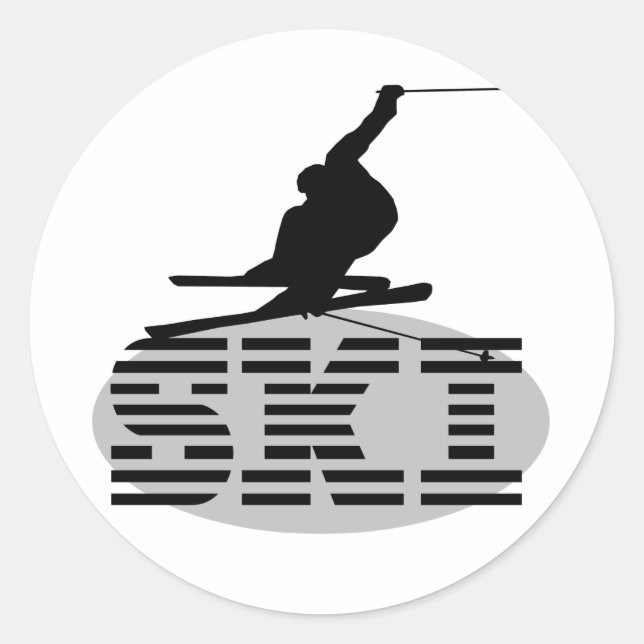 Sticker Rond Silhouette SKI Tshirts et cadeaux (Devant)