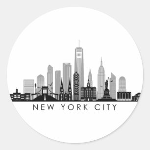 Sticker Rond Silhouette Skyline de la ville de New York Manhatt