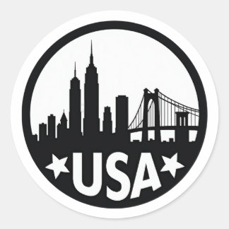 Sticker Rond Silhouette Skyline USA
