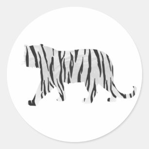 Sticker Rond Silhouette Tiger noir et blanc