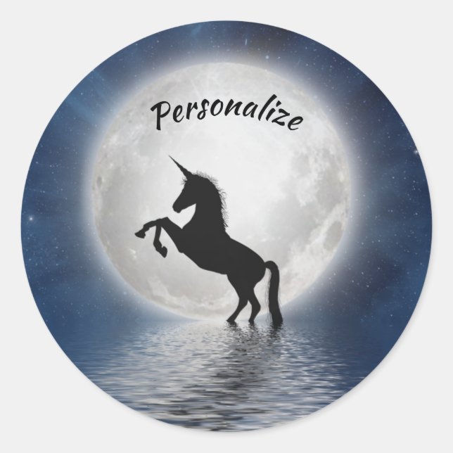 Sticker Rond Silhouette Unicorne dans la Pleine lune Océanique  (Devant)