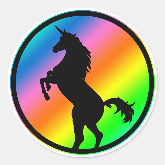 Sticker Rond Silhouette Unicorne Noir (Devant)