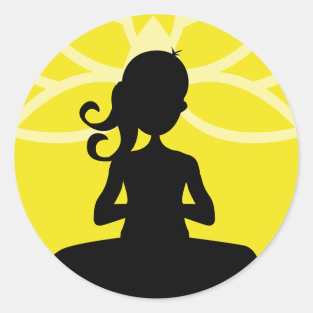 Sticker Rond Silhouette Yoga Jaune (Devant)