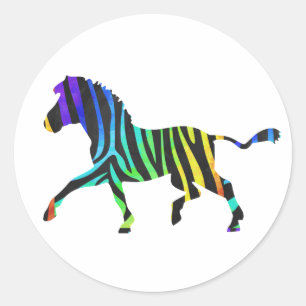 Sticker Rond Silhouette Zebra noir et arc-en-ciel