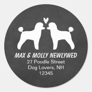 Sticker Rond Silhouettes de Caniche Jouet Adresse de Retour