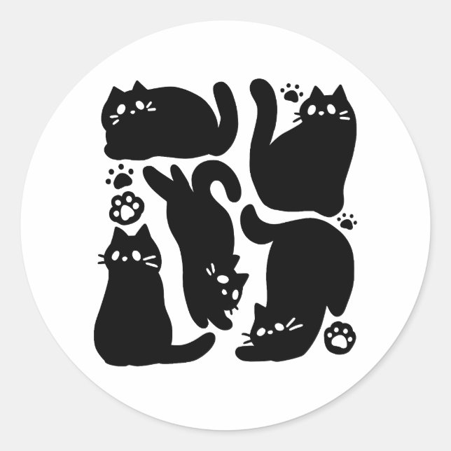 Sticker Rond Silhouettes de chat noir - Design Feline mignon (Devant)
