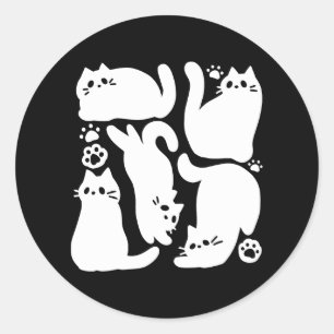 Sticker Rond Silhouettes de chaton blanc - Design Feline mignon