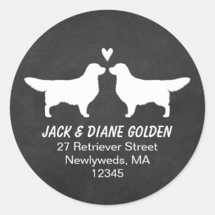 Sticker Rond Silhouettes de Golden Retriever Adresse de Retour