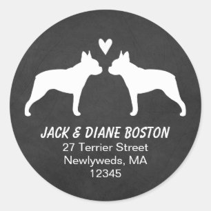 Sticker Rond Silhouettes de Terrier de Boston Adresse de l'expé